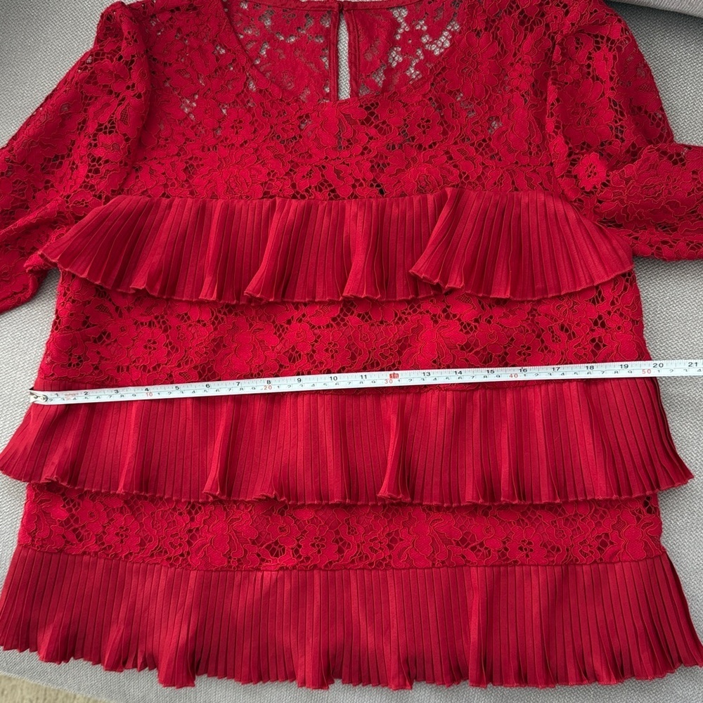 J. Crew Red Lace Blouse with Ruffle Details - Picture 8 of 10